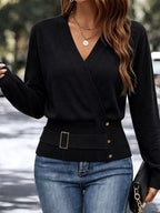Surplice Elastic Waist Long Sleeve Knit Top (23)