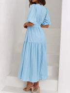 V-neck Puff Sleeve Midi Dress (3)