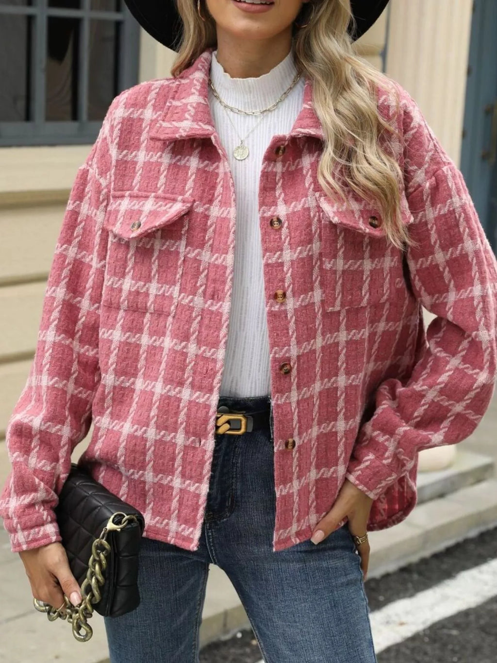 Plaid Button Up Long Sleeve Jacket (10)