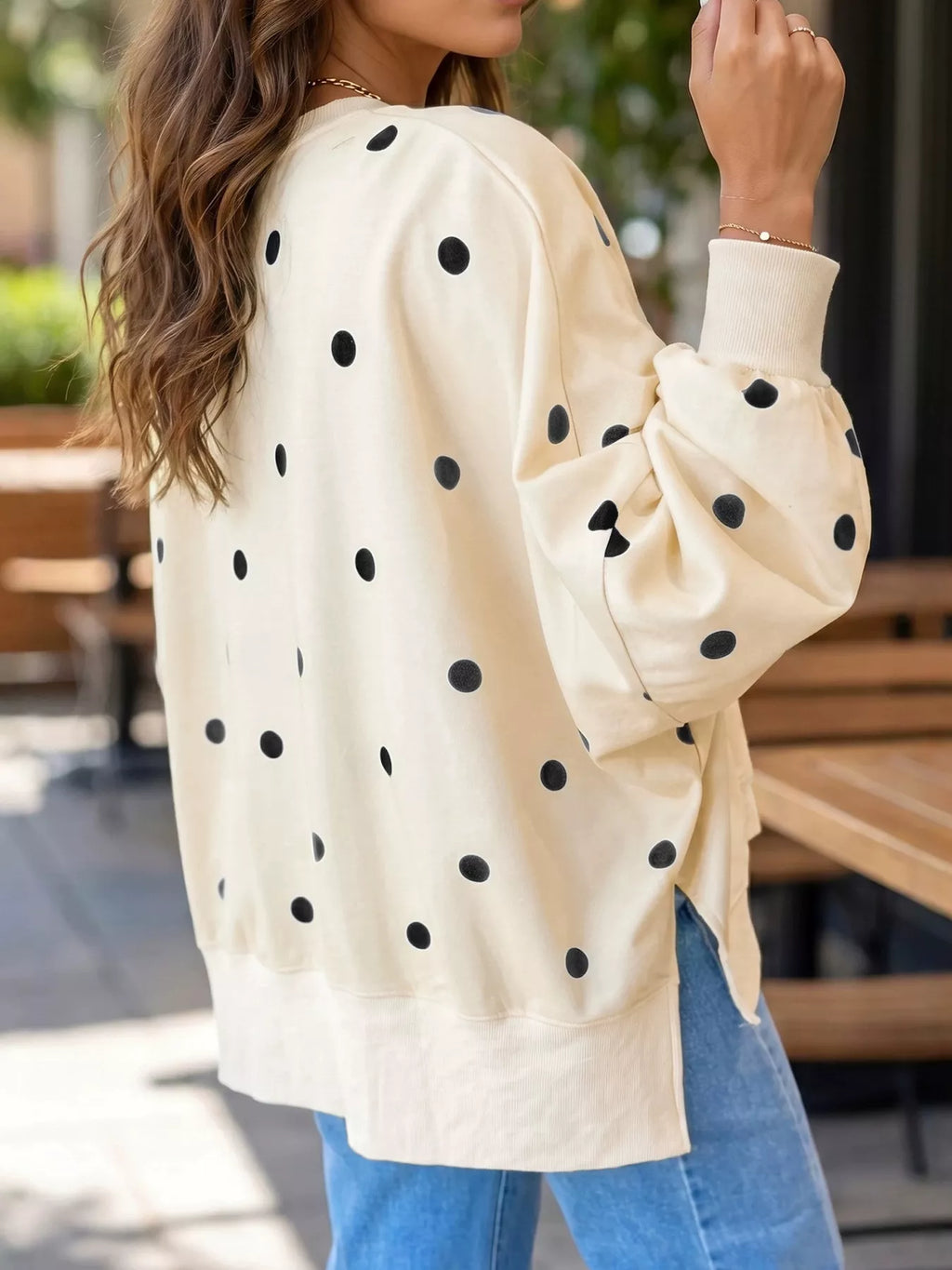 Side Slit Polka Dot Oversized Sweatshirt (6)