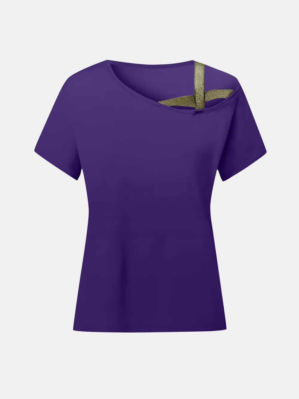 Asymmetrical Neck Short Sleeve T-shirt (17)
