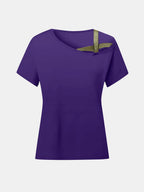Asymmetrical Neck Short Sleeve T-shirt (17)