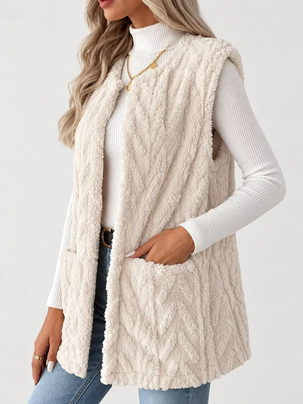 Sherpa Open Front Vest Coat (10)