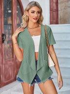Eyelet Open Front Short Sleeve Cover Up (24)