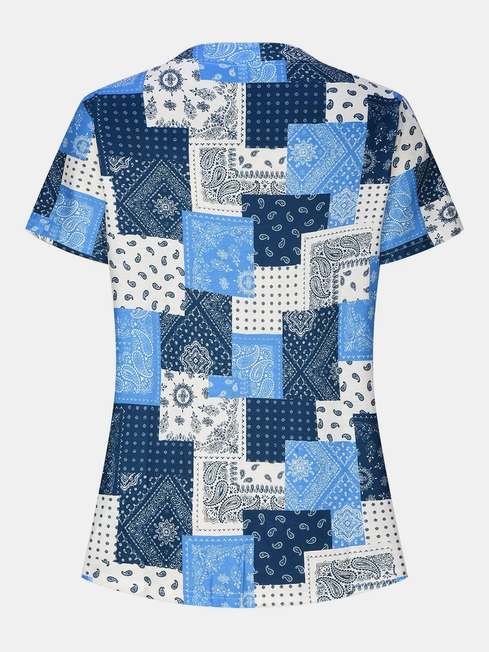 Printed Notched Short Sleeve Blouse (8)