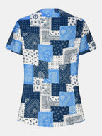 Printed Notched Short Sleeve Blouse (8)