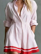 Striped Button-down Shirt Dress Contrast Hem (13)