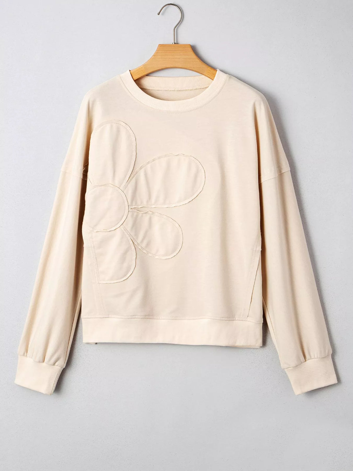 Raw Edge Flower Patch Drop Shoulder Casual Top (6)
