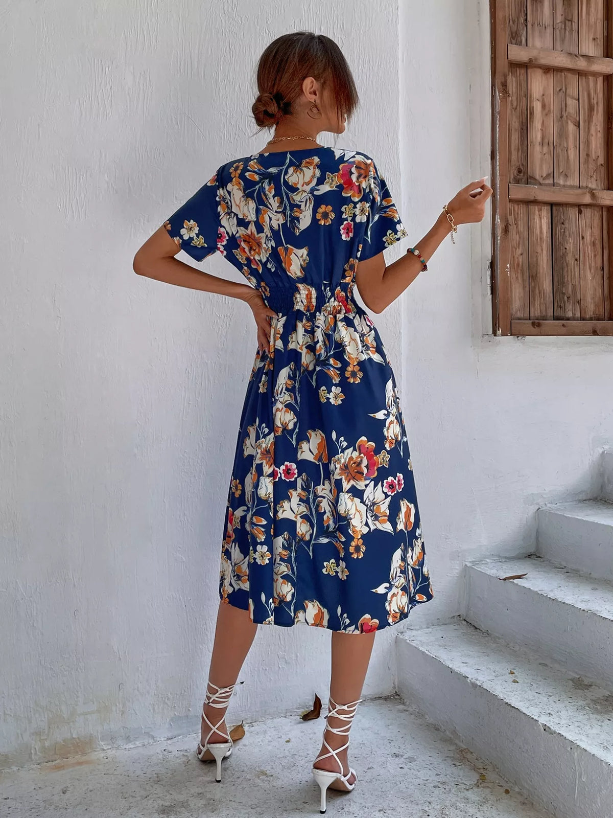 Printed Short Sleeve Midi Dress (22)