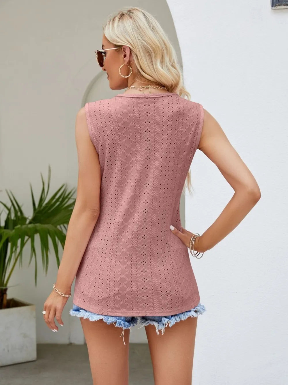 Eyelet Lace Detail V-neck Tank (24)