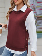 Buttoned Round Neck Sweater Vest (3)