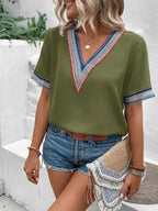 Full Size V-neck Short Sleeve Blouse (14)