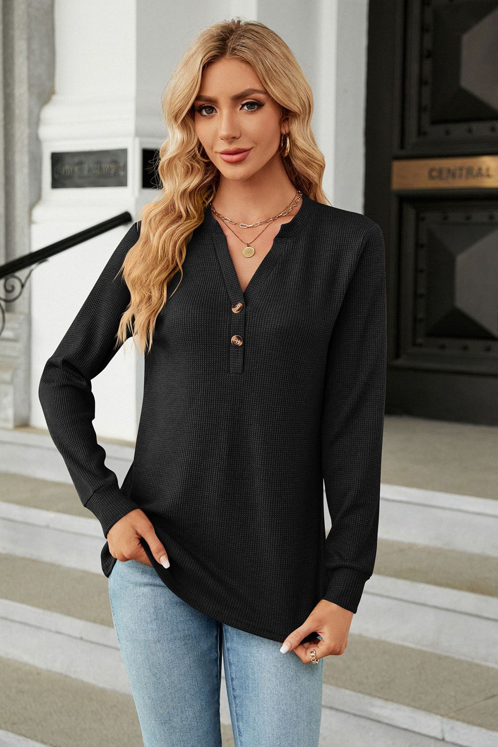 V-neck Long Sleeve Blouse (11)