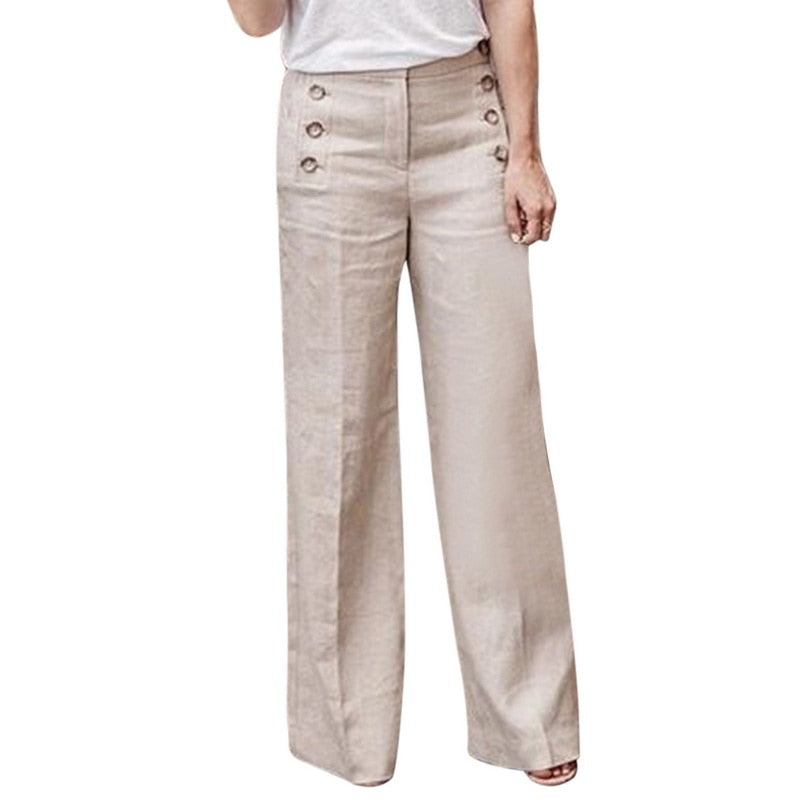 Button Wide Leg Pants variant CJNSXZKT00330-Beige-XL|CJNSXZKT00330-Beige-M|CJNSXZKT00330-Beige-XXL|CJNSXZKT00330-Beige-S|CJNSXZKT00330-Beige-3XL|CJNSXZKT00330-Beige-L