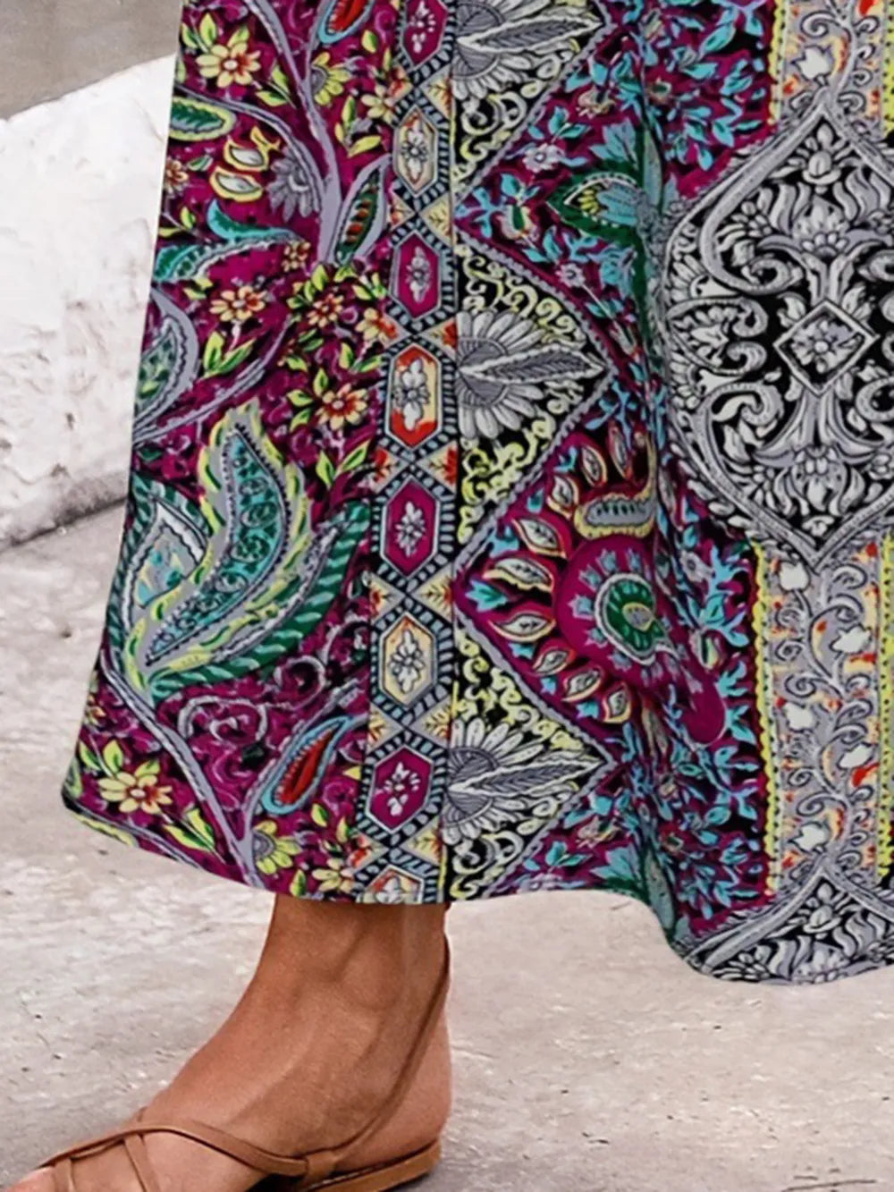 Slit Printed Elastic Waist Skirt (5)