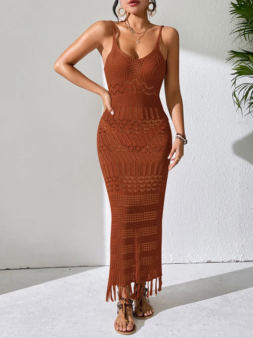 Openwork Scoop Neck Cover-up Dress (8)