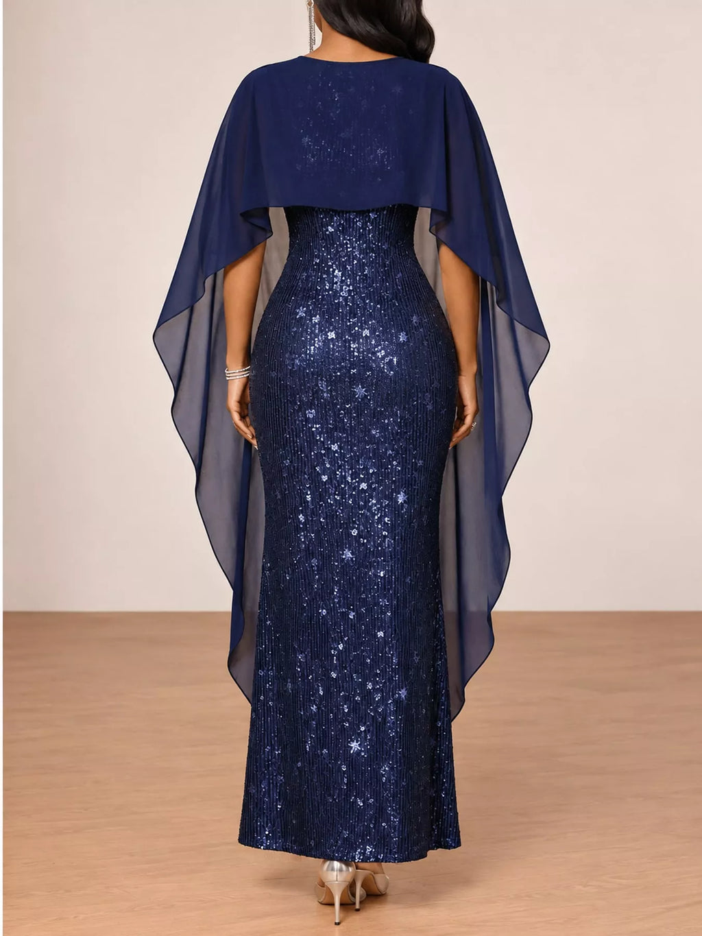 Sequin Cape Overlay Evening Dress (16)