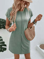 Exposed Seam Short Sleeve Mini Tee Dress (5)
