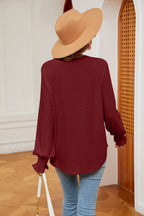 Notched Neck Flounce Sleeve Blouse (19)
