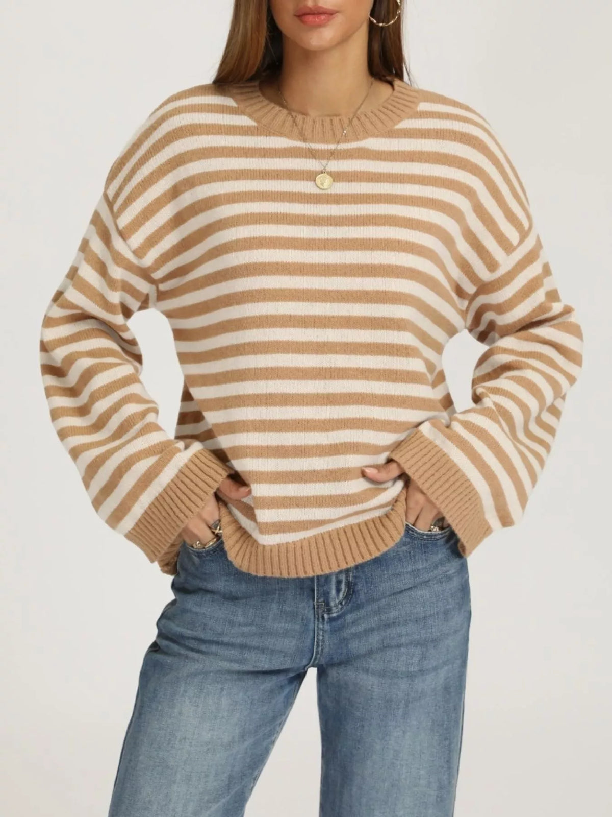 Striped Dropped Shoulder Sweater (3)