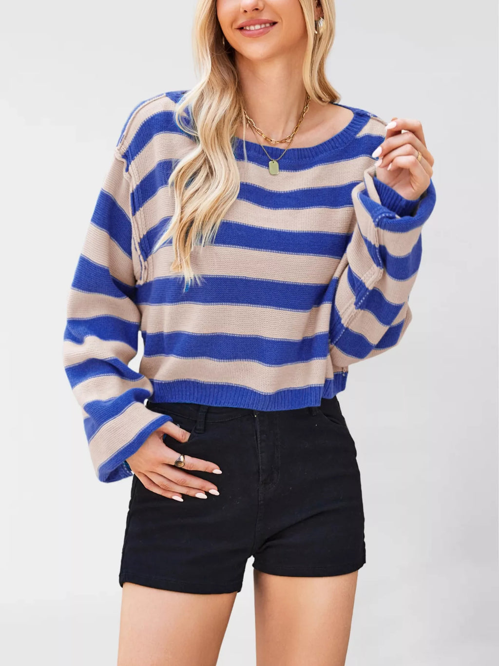 Striped Dropped Shoulder Sweater (2)