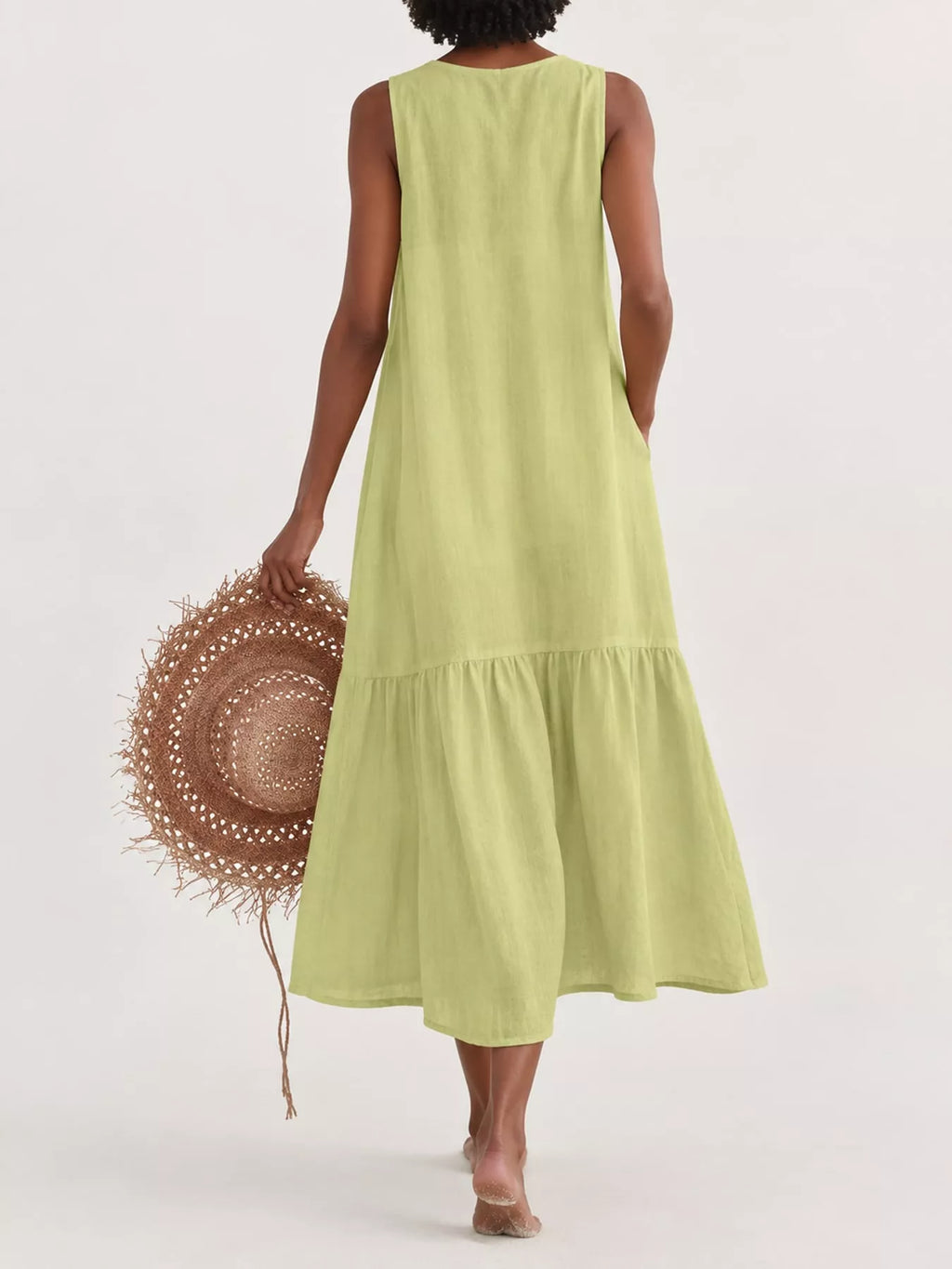 Full Size V-neck Button Front Sleeveless Midi Dress Plus (18)