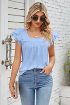Eyelet Square Neck Cap Sleeve Blouse (4)