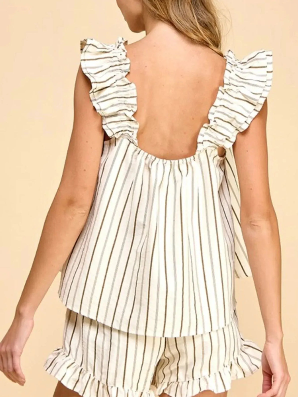 Ruffled Striped Tank Shorts Set (4)