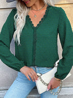 Lace Detail V-neck Long Sleeve Blouse (4)