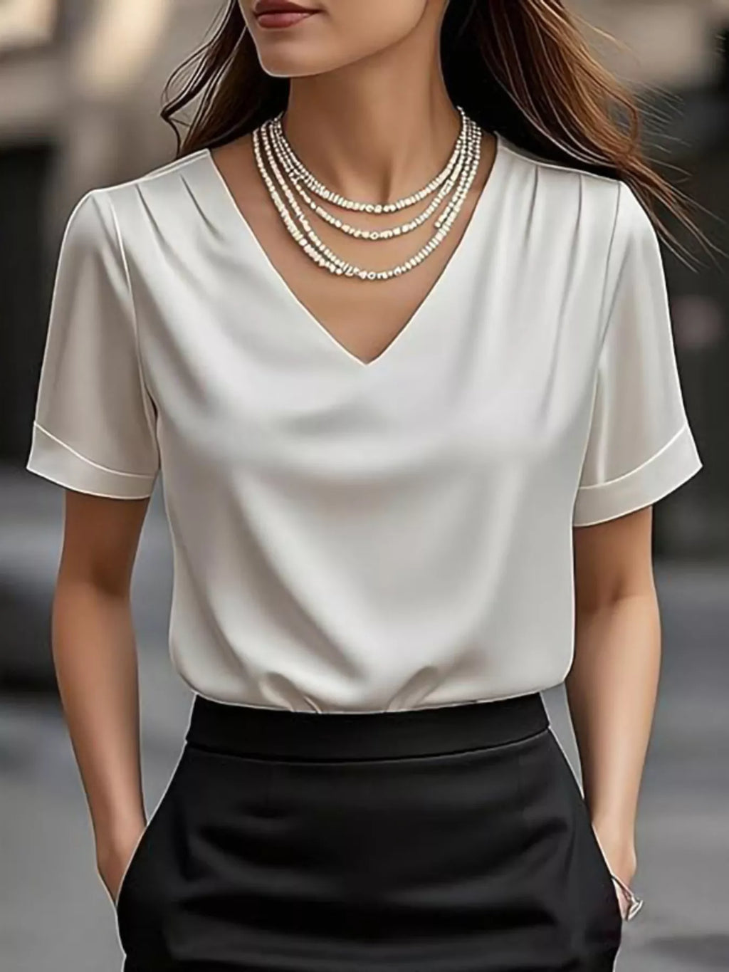 V-neck Satin Blouse