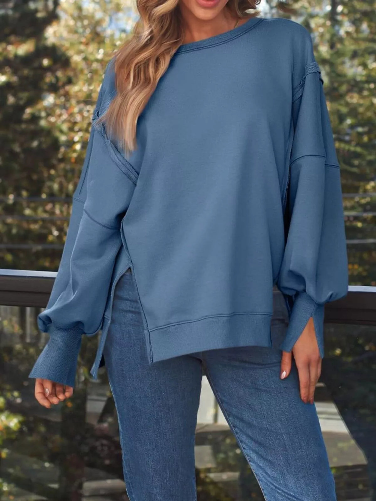 Side Slit Long Sleeve Oversized Sweatshirt (3)
