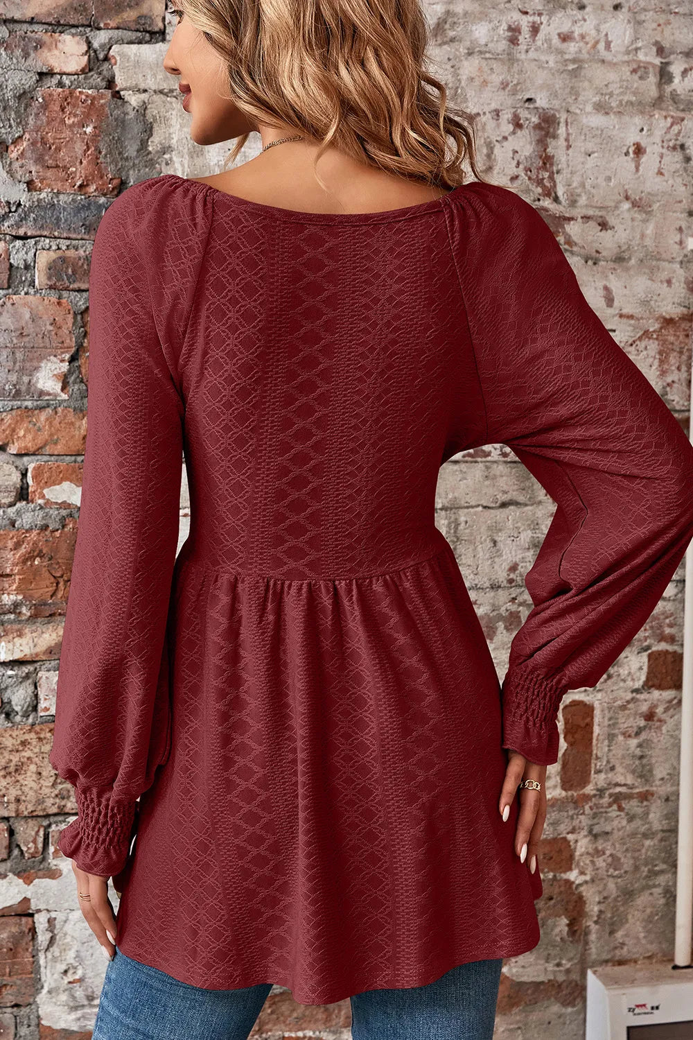 Peplum V-neck Long Sleeve Blouse (2)