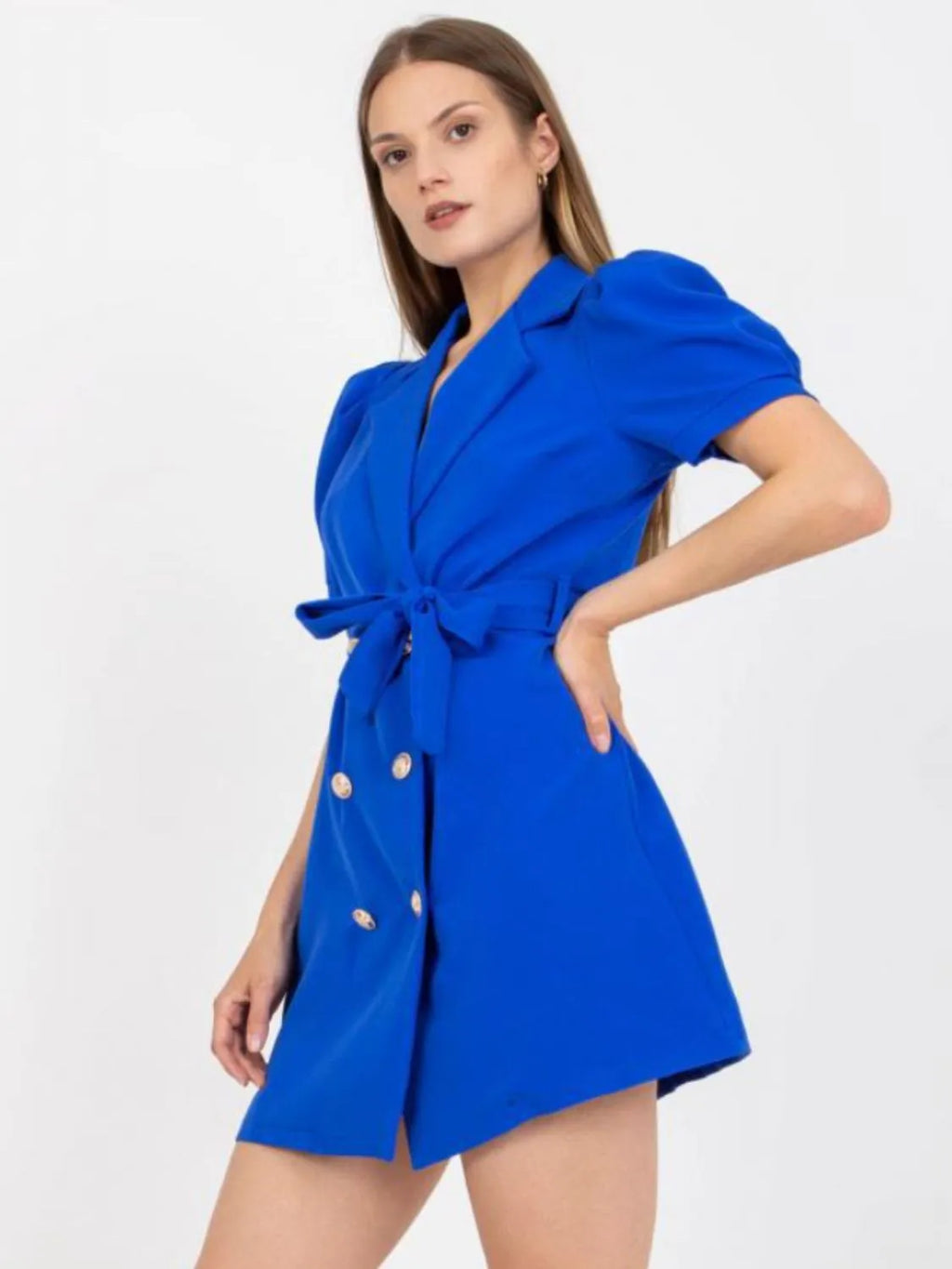 Tie Waist Short Sleeve Blazer Dress (8)