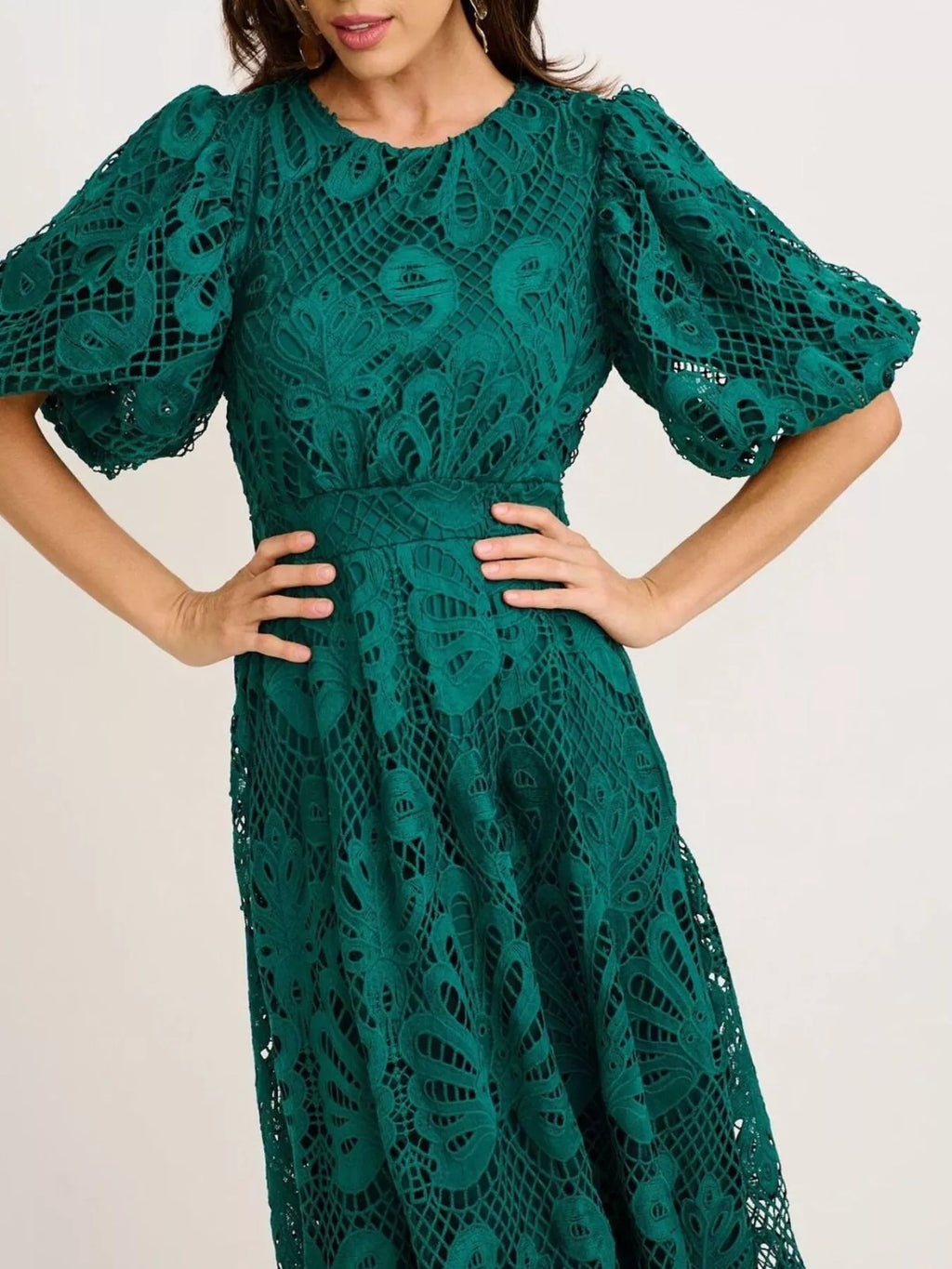 Lace Puff Sleeve Midi Dress (5)