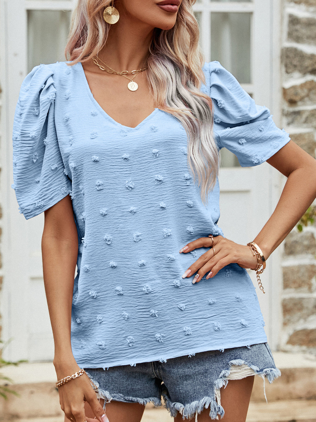 Swiss Dot Short Puff Sleeve Top (8)