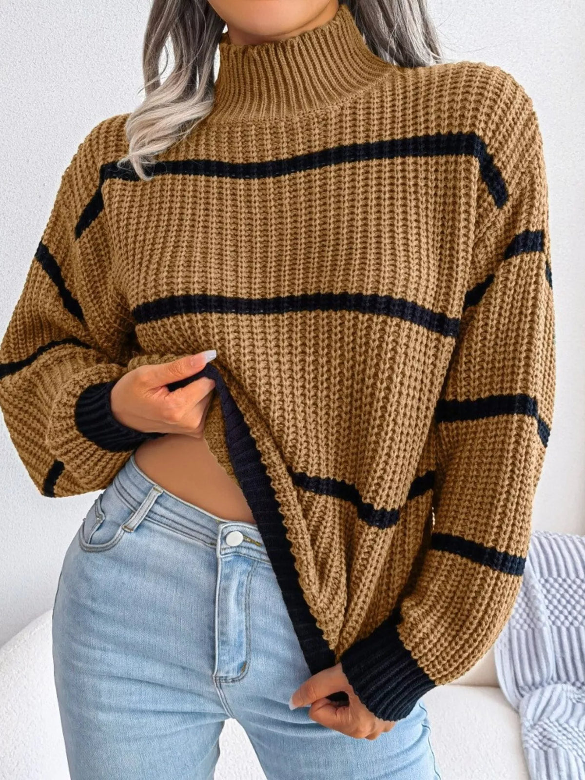 Striped Mock Neck Knit Sweater (6)