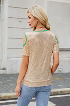 Sequin Crisscross V-neck Cold Shoulder Blouse (11)
