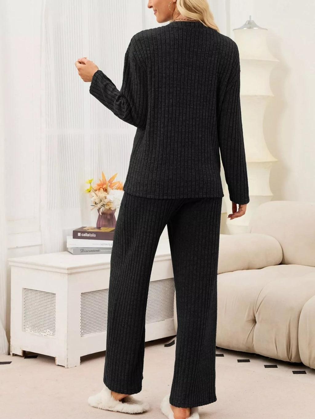Ribbed Knit Top Wide-leg Pants Set (12)