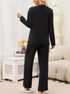 Ribbed Knit Top Wide-leg Pants Set (12)