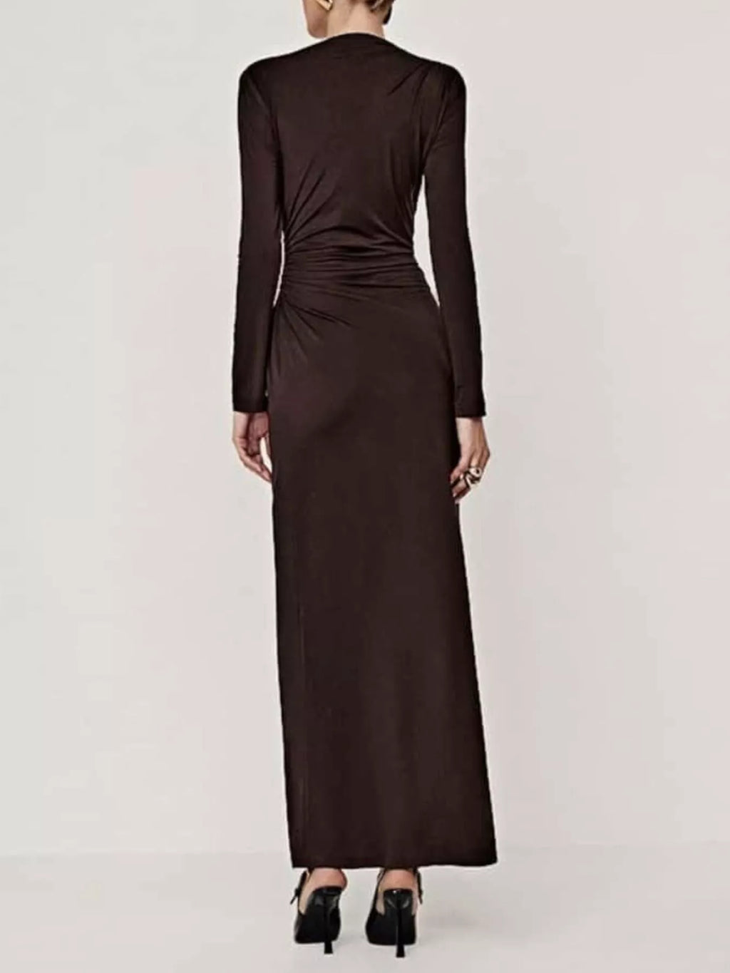 Ruched Long Sleeve Bodycon Maxi Dress (15)