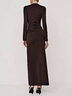 Ruched Long Sleeve Bodycon Maxi Dress (15)