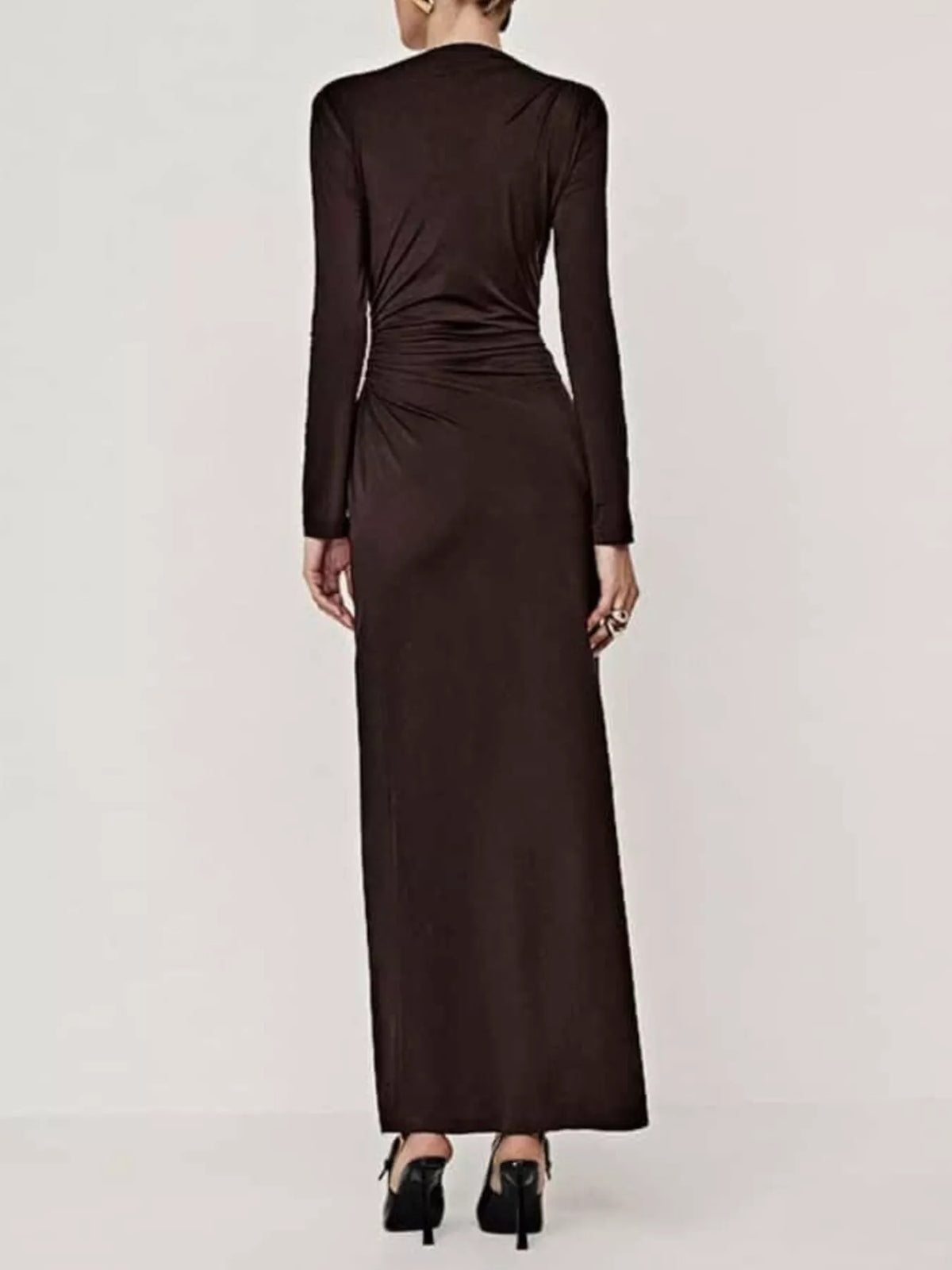 Ruched Long Sleeve Bodycon Maxi Dress (15)