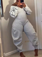 Off-shoulder Long Sleeve Casual Jumpsuit (4)