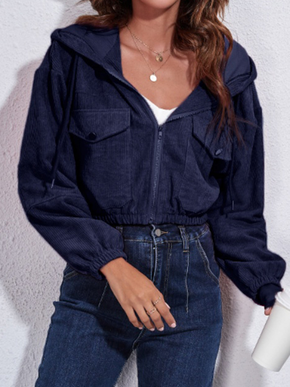 Drawstring Hooded Zip Up Jacket Pockets (22)