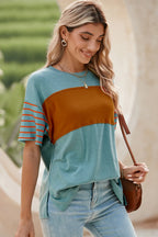 Striped Round Neck Short Sleeve T-shirt (2)