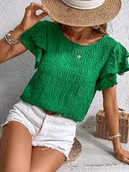 Round Neck Flounce Sleeve Blouse (4)