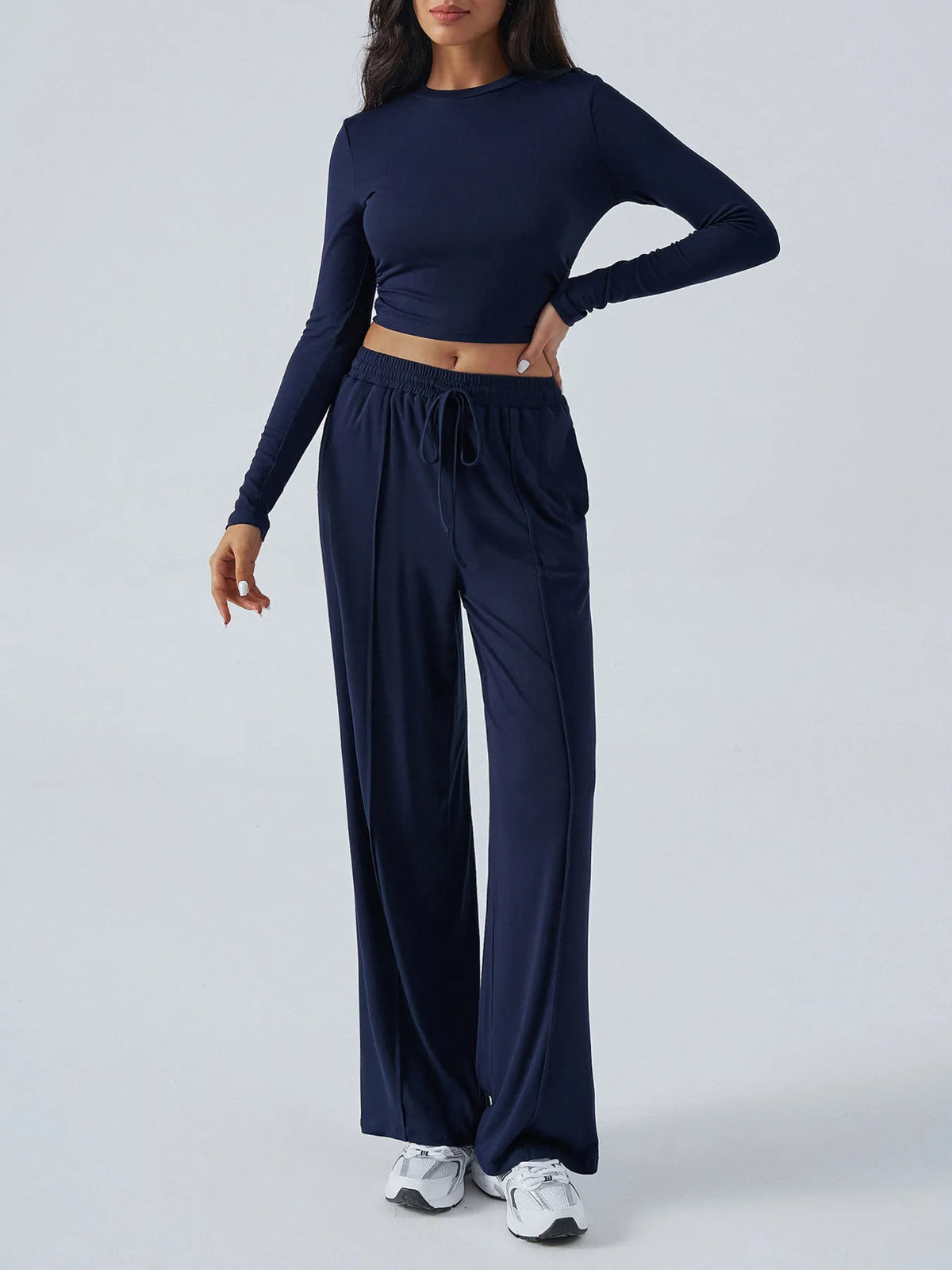 Round Neck Long Sleeve Top Pants Set (4)