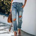Ripped Lace-up White Trouser Jeans variant CJNSXZNZ01293-Blue-XXL|CJNSXZNZ01293-Blue-L|CJNSXZNZ01293-Blue-3XL|CJNSXZNZ01293-Blue-S|CJNSXZNZ01293-Blue-M|CJNSXZNZ01293-Blue-XL