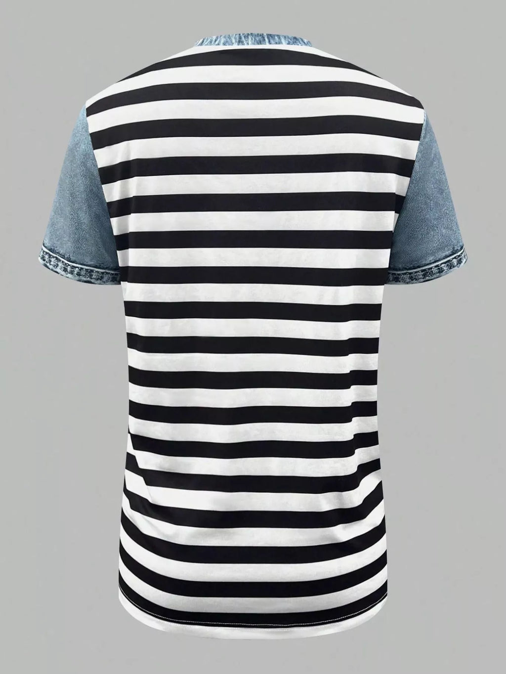 Denim Patchwork Short Sleeve Blouse (12)