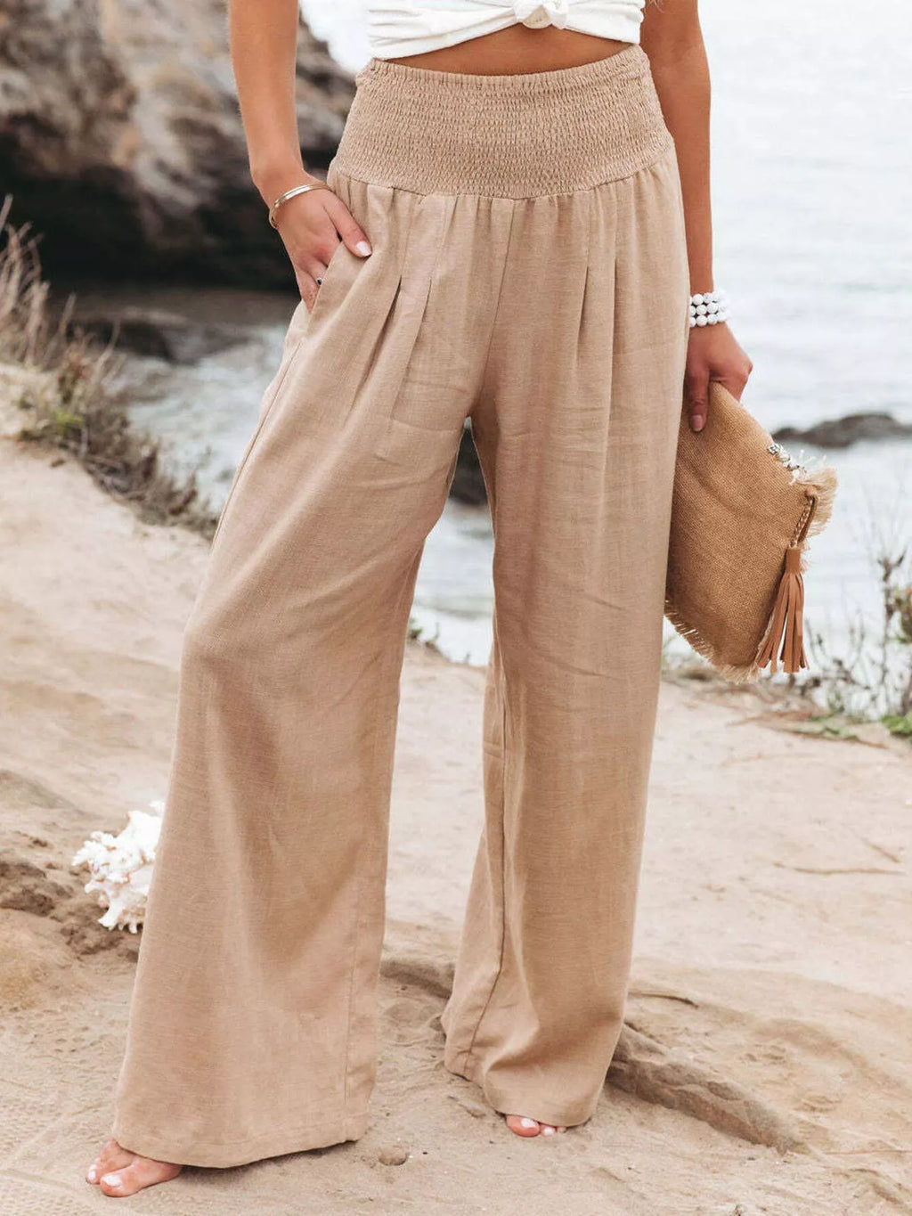 Smocked High Waisted Wide Leg Pants (11)